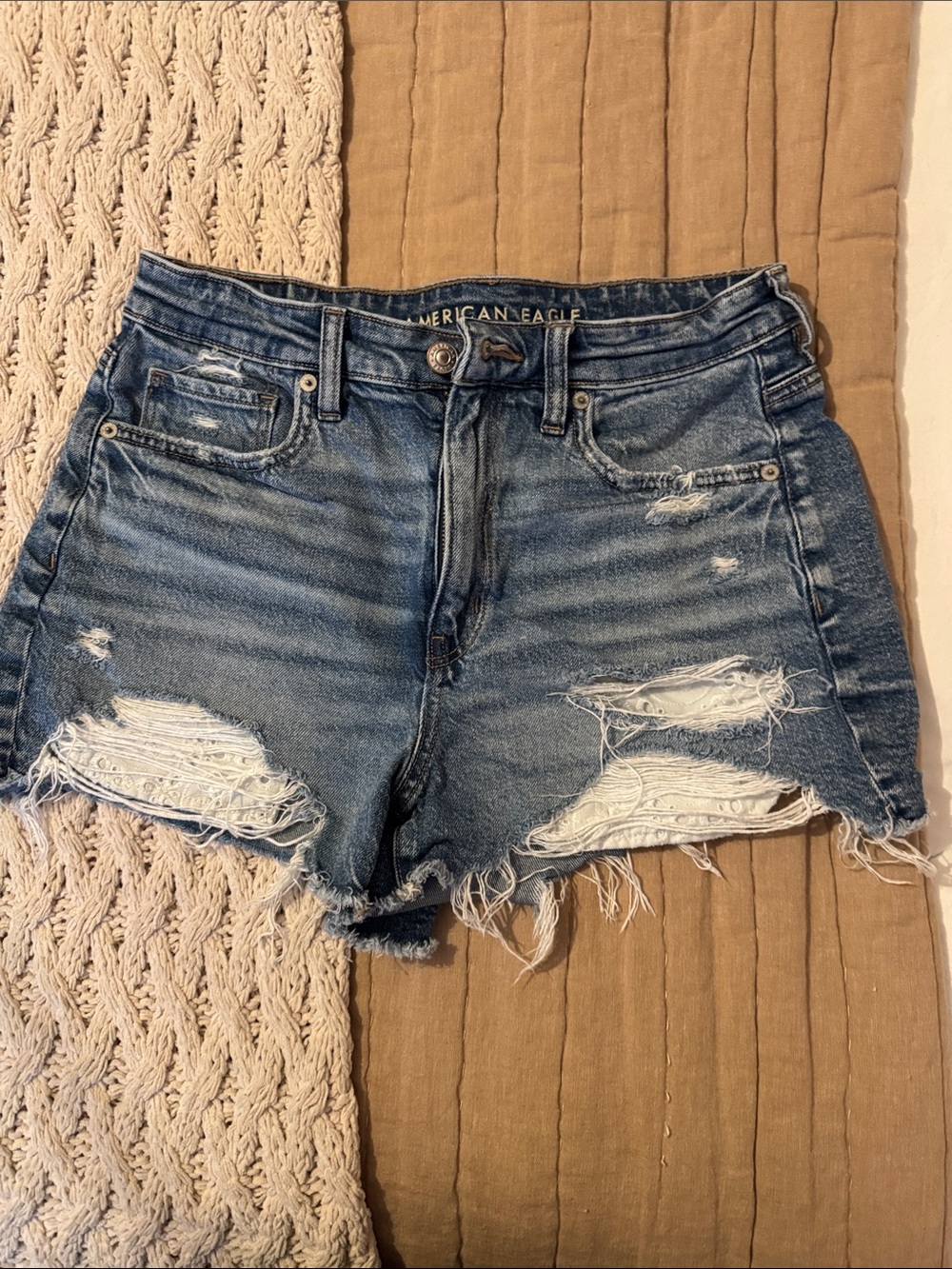 American Eagle Outfitters Distressed Denim Jean Shorts - Blue